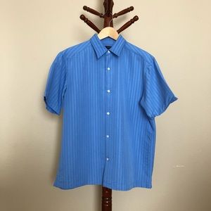 Axcess Light Blue Striped Button-Down Polo